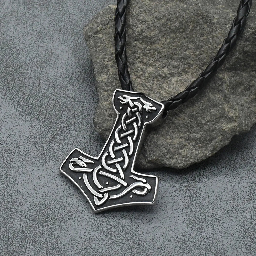 Norse Viking Thor's Hammer Mjolnir Scandinavian Rune Amulet Necklace Stainless Steel Chain Odin raven Anchor Pendant Male Jewelr