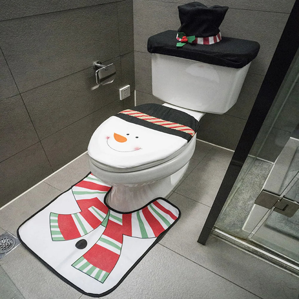 Nouvelles housses de siège de toilette mignonnes de Noël, tapis de salle de bain créatif du Père Noël, fournitures de Noël pour la maison, décoration de cadeau de Nouvel An Navidad