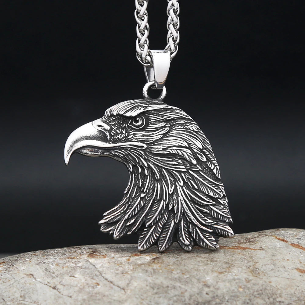 Gothic Vintage Eagle Head Pendant Necklaces For Men Women 316L Stainless Steel Fashion Punk Flag Statue of Liberty Jewelry Gifts