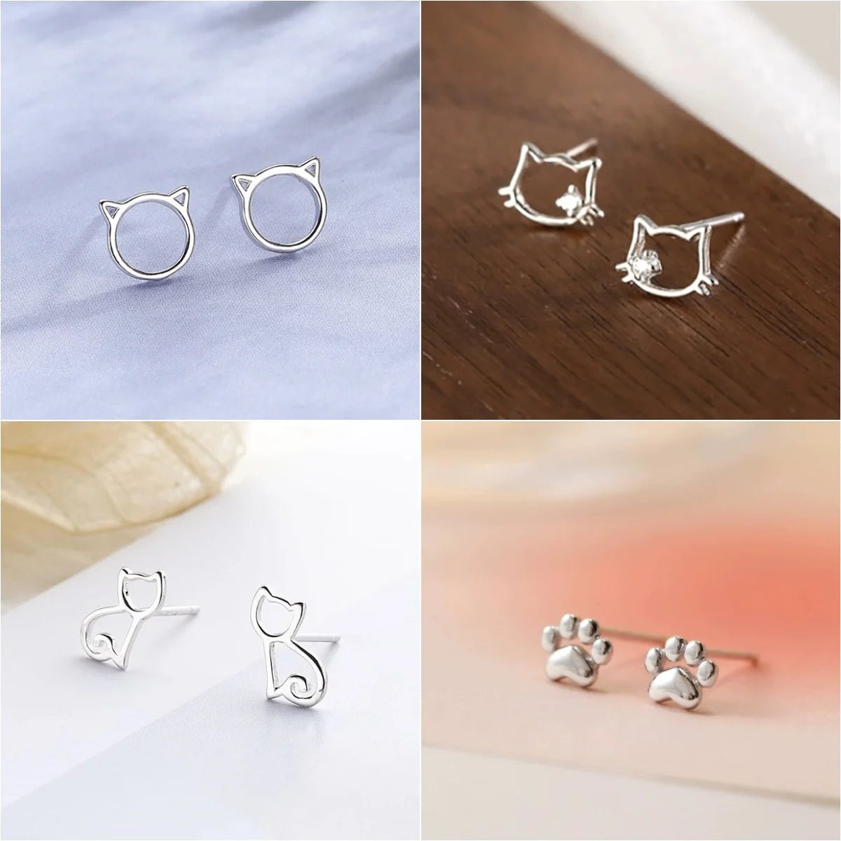 New Fashion Lovely Cat Earrings for Women Hollow Out Design Minimalist Animal Stud Earrings with Shiny Statement Jewelry Gifts