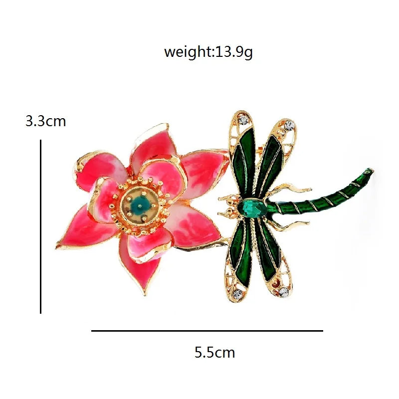 Wuli&baby Beautiful Lotus Flower Dragonfly Brooches For Women Elegant Enamel Flowers And Insects Party Office Brooch Pins Gifts