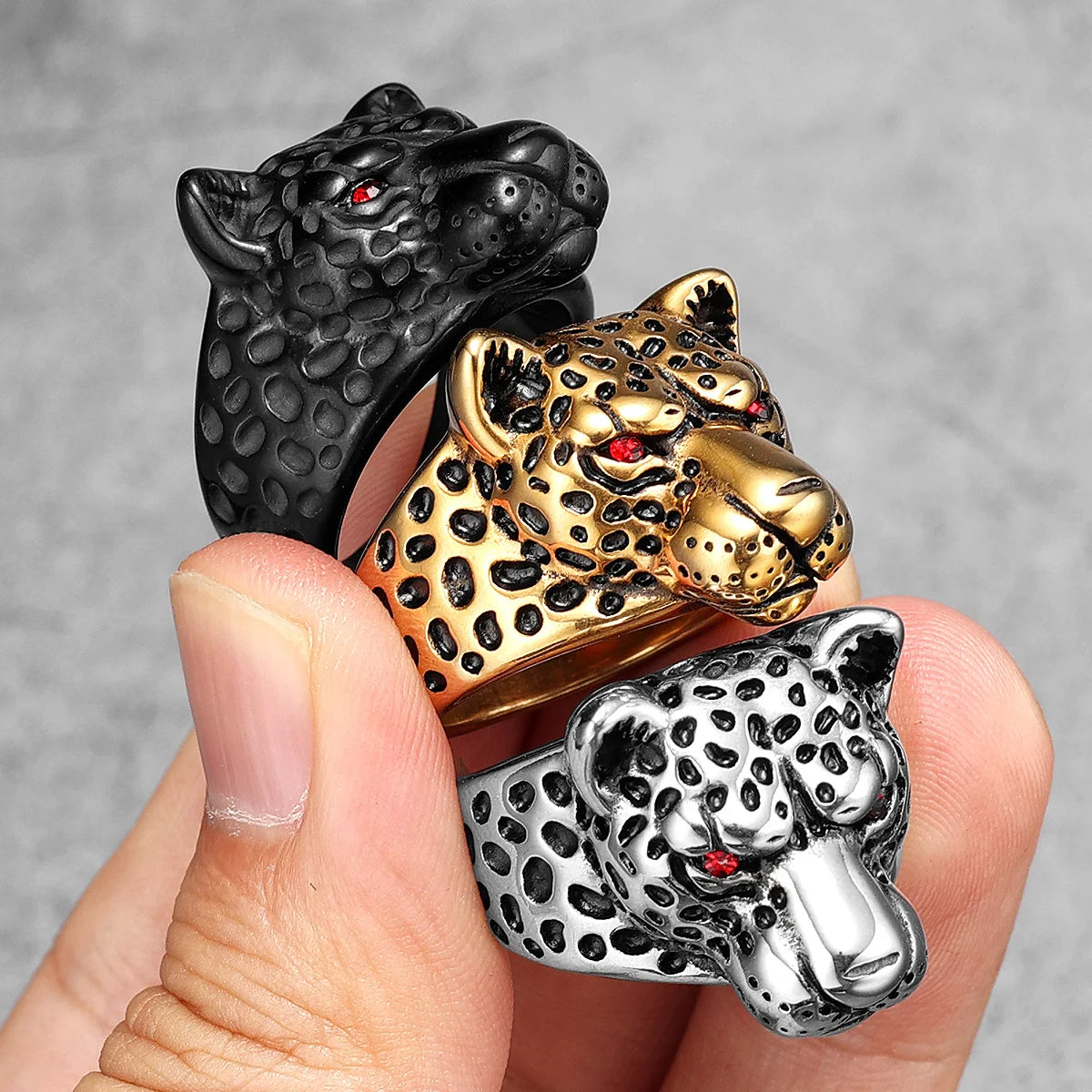 Bague léopard en acier inoxydable pour homme, anneau jaguar, animal sauvage, punk rock, bijoux de fête, accessoires d'halloween, cadeau, vente en gros