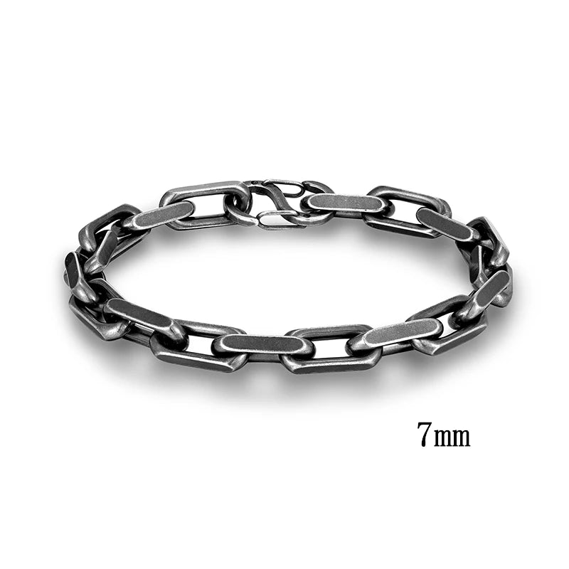 MKENDN Vintage Oxidized Black Chain Link Men Bracelet Punk Stainless Steel Motorcycle Bracelets Male Jewelry Accessories Gifts