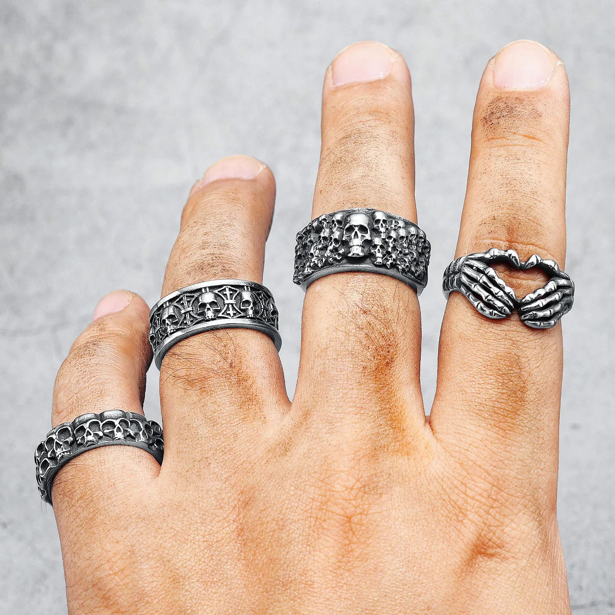 Finger Heart Rings 316L Stainless Steel Gothic Skeleton Men Women Ring Rock Punk Party for Biker Rider Couples Jewelry Best Gift