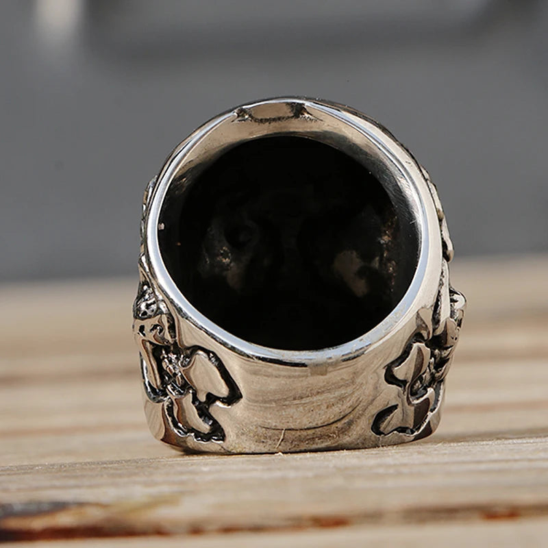 Size 7-14 Polishing Kapala Skull Ring Men Boys Stainless Steel Motor Biker Ring Domineering Male Gothic Skull Rings Wholesale