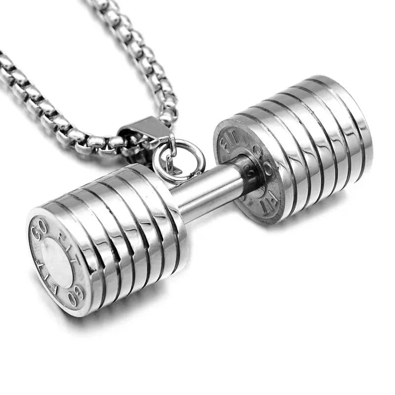 Fashion Barbell Dumbbell Pendant Men\\\'s Gym Weightlifting Necklace Women\\\'s Fitness Bodybuilding Sports Jewelry