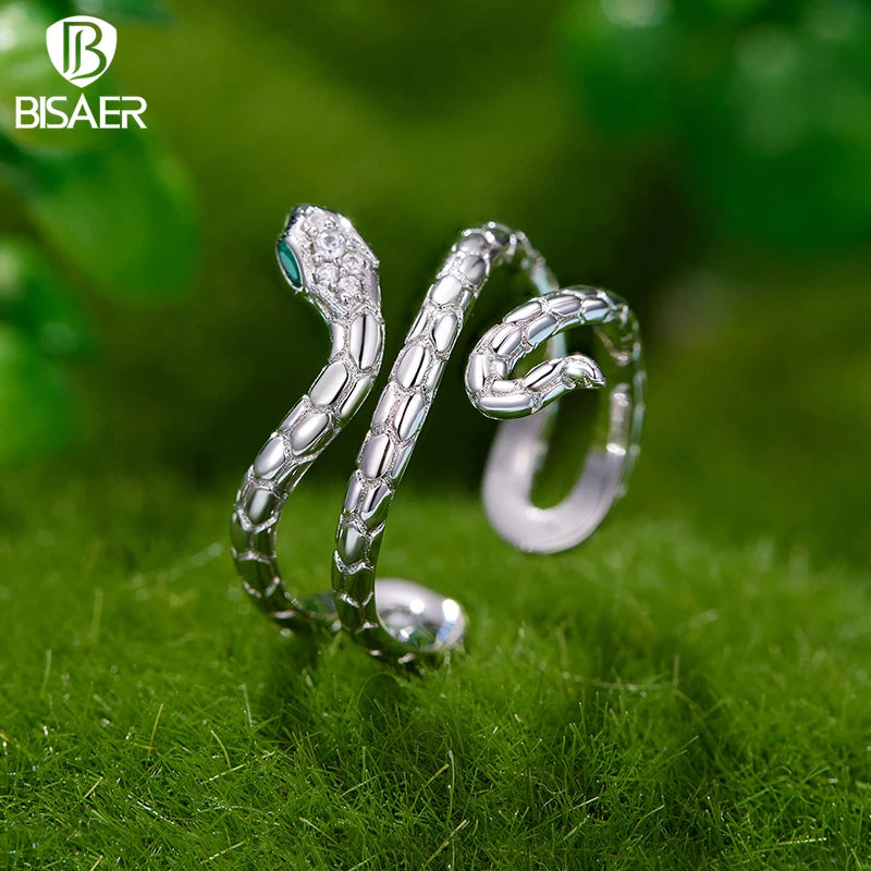 BISAER Multi-layer Coiled Snake Open Ring Adjustable Size 5-9 For Women Wedding Engagement Fashion Jewelry Gift YIR245