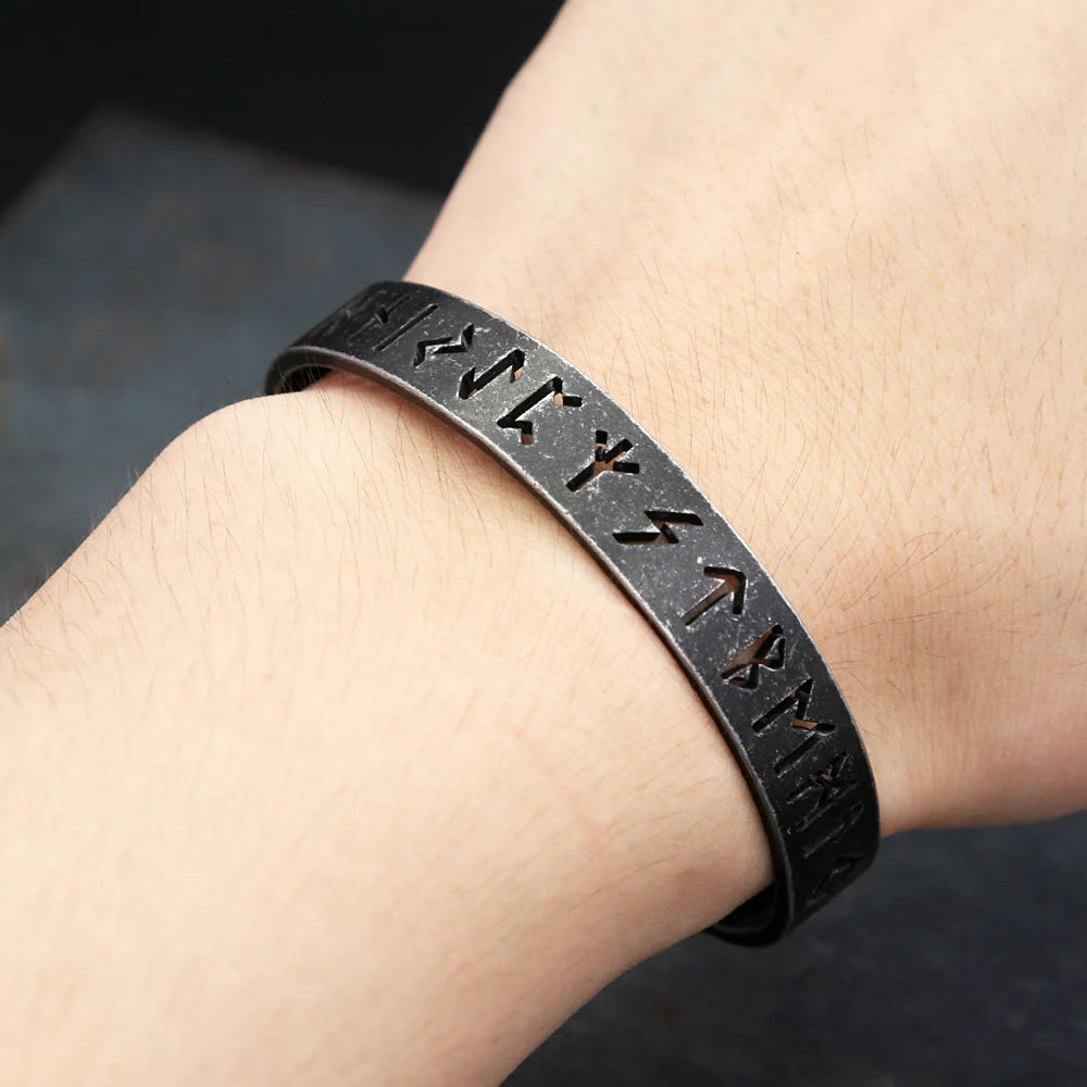 Nordic Vintage Hollow Viking Runes Bracelets For Men Women Stainless Steel Vikings Letter Amulet Cuff Bangles Fashion Jewelry