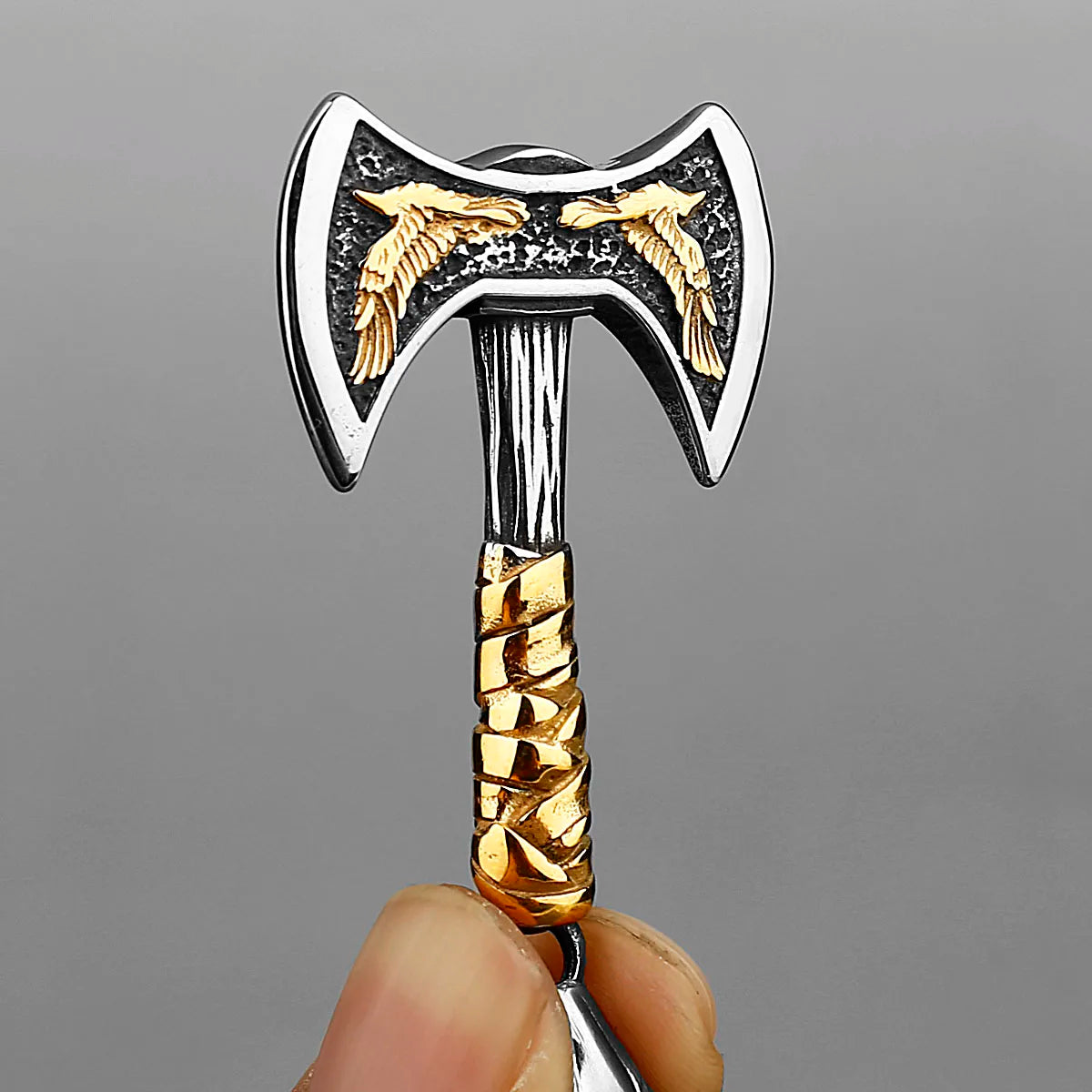 Viking Odin Raven Double Axe Necklace Mixed Gold Color Stainless Steel Pendant Men's Scandinavian Jewelry Party Club Gift