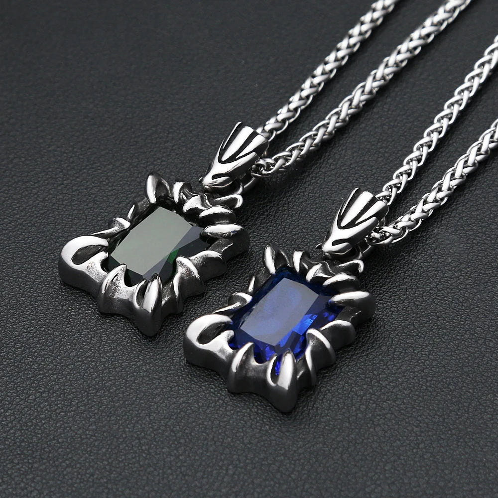 Fashion Classic Stainless Steel Stone Pendant For Men Women Punk Red/Black/Blue/Green Color Stone Necklaces Party Jewelry Gifts