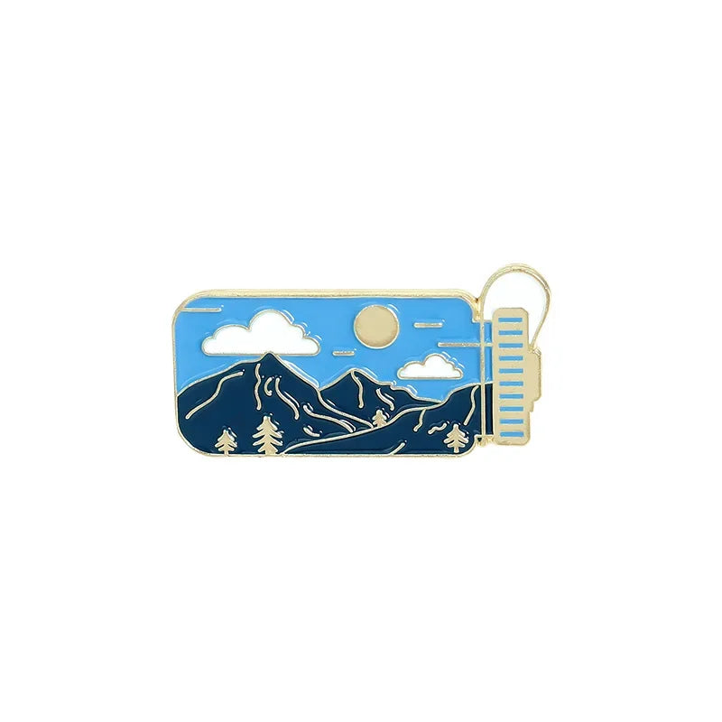 Outdoors Water bottle Enamel Lapel Pins Travel Adventure Brooch Collection Mountain Nature Cartoon Badges Jewelry Gift Wholesale