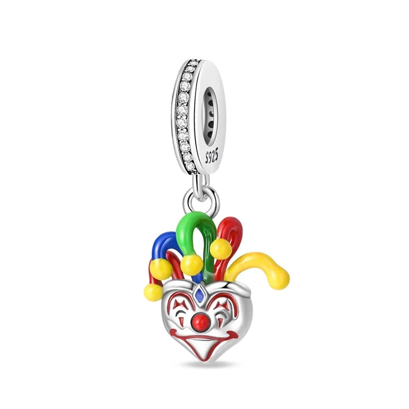 New 925 Sterling Silver Skeleton Clown Witch Halloween Series Pendant Fit Original Pandor Bracelet Snake Chain Beaded Women Gift