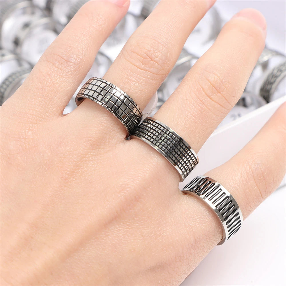 Wholesale 20Pcs/Lot Thick Heavy Black Drip Stainless Steel Spinner Rings For Men Women Mix Style Vintage Rotating Jewelry