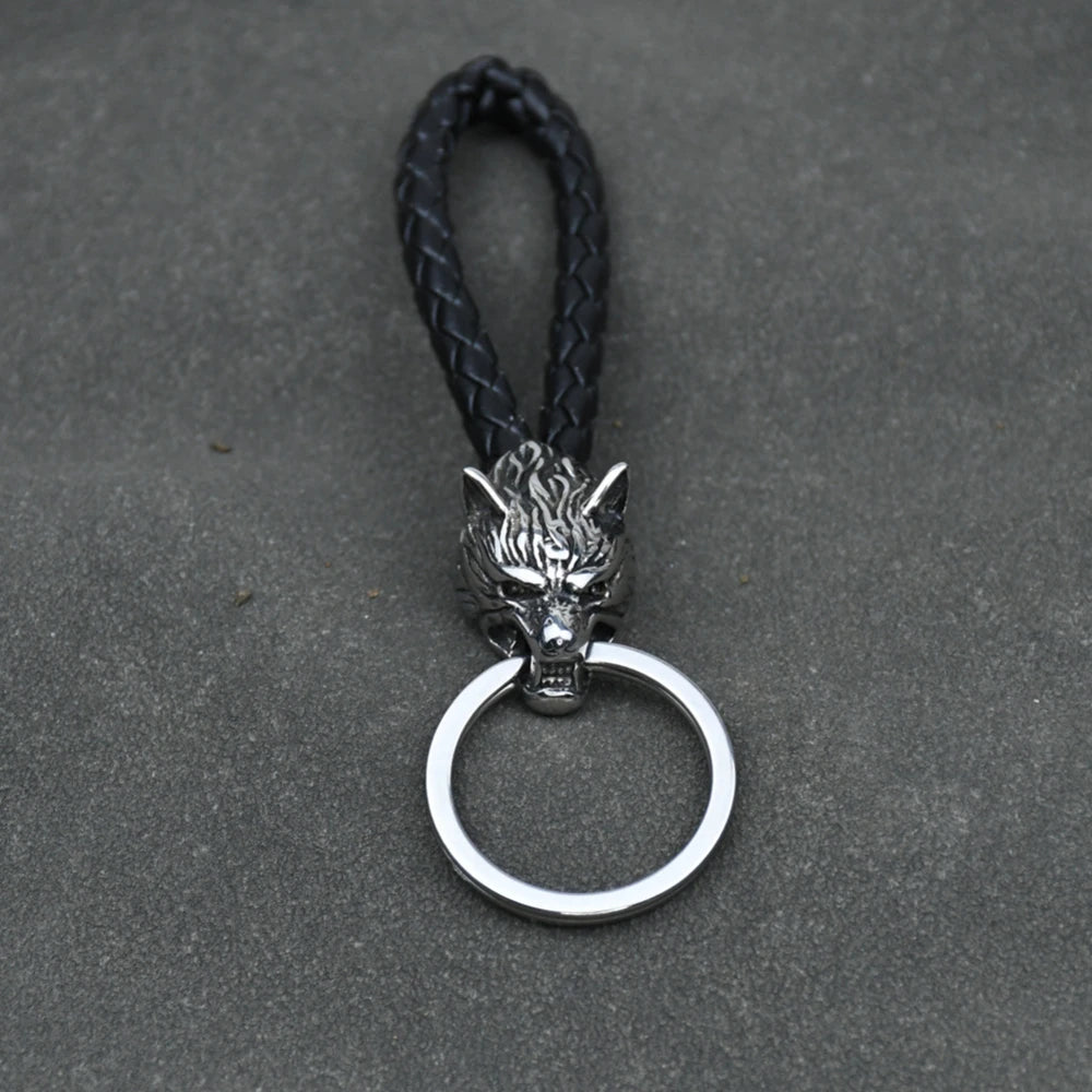 Nordic Celts Wolf Pendant Keychain leather wolf head key chain Stainless Steel Rune scandinavian Accessories norse Amulet Jewelr