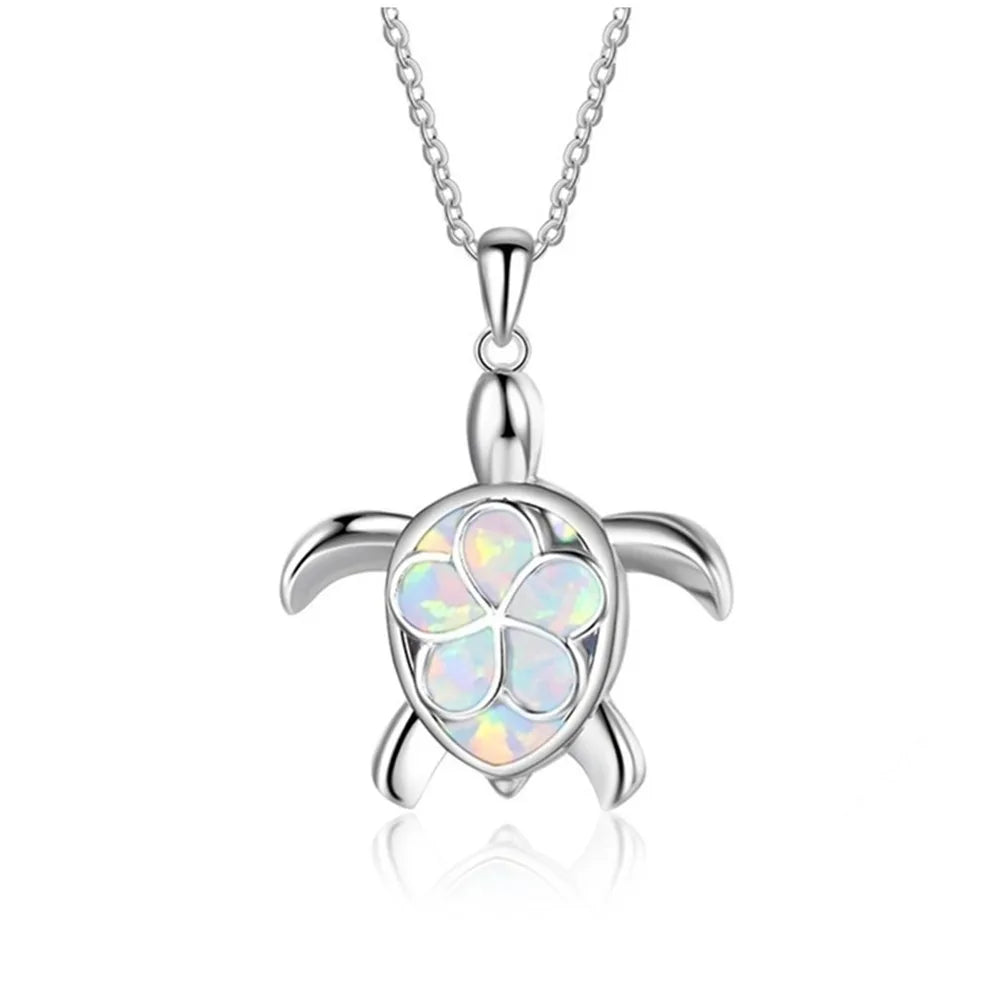 Bohemia Cute Turtle Pendant Necklace For Women Inlay Blue Imitation Opal Necklace Wedding Party Jewelry Christmas Gifts for Her