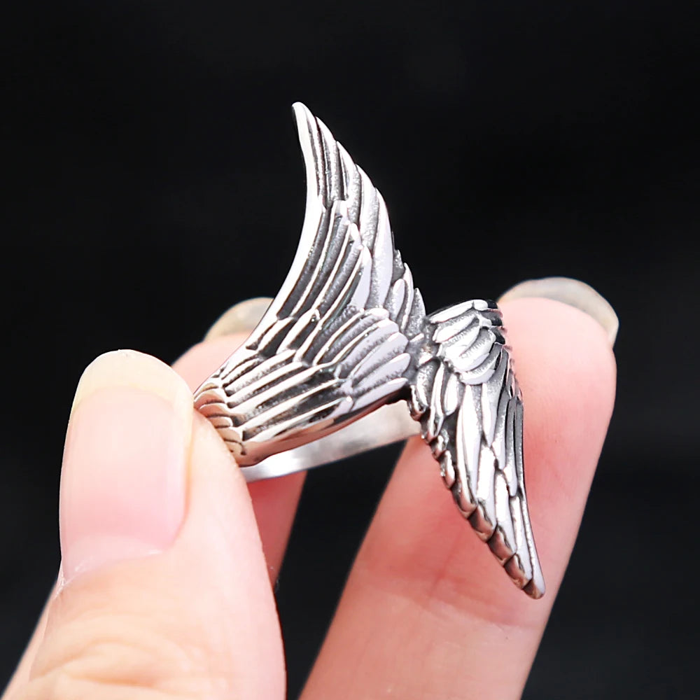 Unique Vintage Double Feather Rings 316L Stainless Steel Punk Biker Animal Ring For Men Boys Fashion Jewelry Gifts Dropshipping