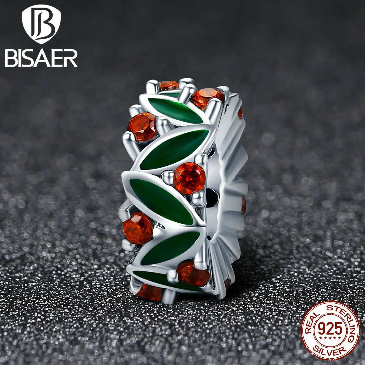 BISAER 925 Sterling Silver Christmas imprint Charm for Women DIY Bracelet & Necklace Fine Jewelry