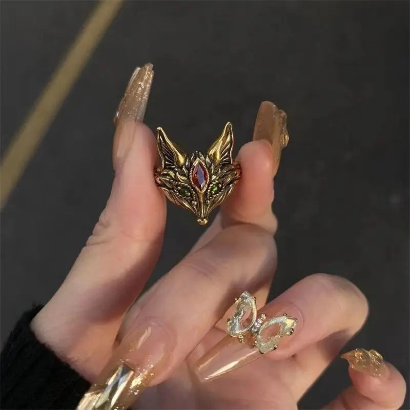 Niche Retro Design Personality Fox Opening Adjustable Ring Ladies Sexy Charming Temperament Party Jewelry Accessories