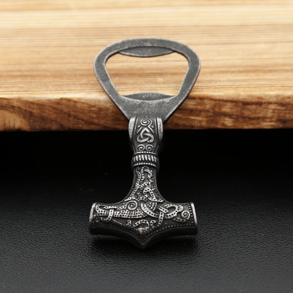 Nordic Vikings Black Thor Hammer Mjolnir Bottle Opener 316L Stainless Steel Gothic Vintage Scandinavian Corkscrew Tool Jewelry