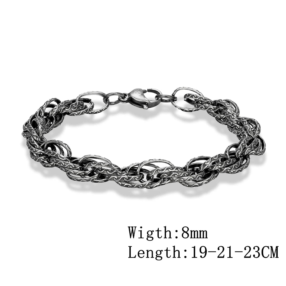 MKENDN Vintage Oxidized Black Pattern Link Chain Bracelets For Men Motocycle Cuban Chain Stainless Steel Punk Rock Biker Jewelry