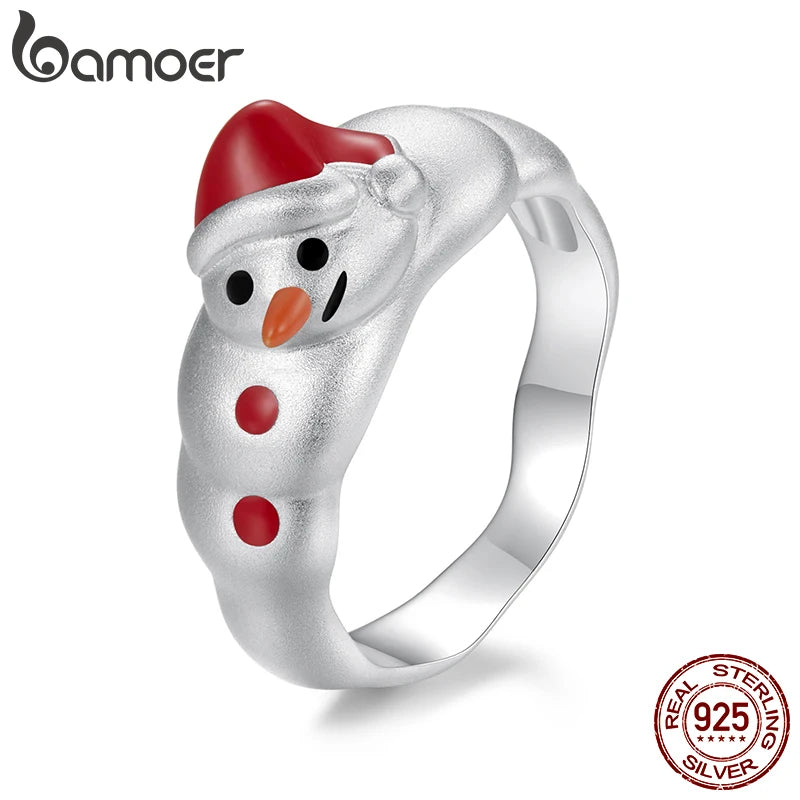 Bague de Noël BAMOER en forme de bonhomme de neige pour femme, jolie bague de Noël rouge pour fille, bijoux tendance, cadeau SCR1080