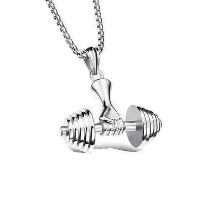 Fashion Barbell Dumbbell Pendant Men\\\'s Gym Weightlifting Necklace Women\\\'s Fitness Bodybuilding Sports Jewelry