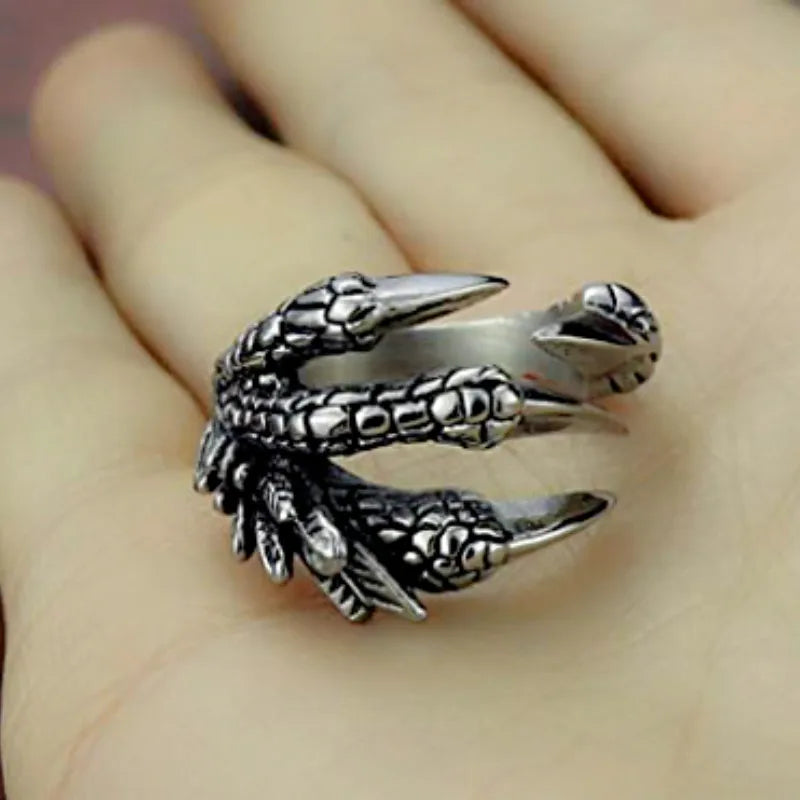 Verstellbarer Ring aus Edelstahl mit Drachenklaue im Vintage-Stil, Silber