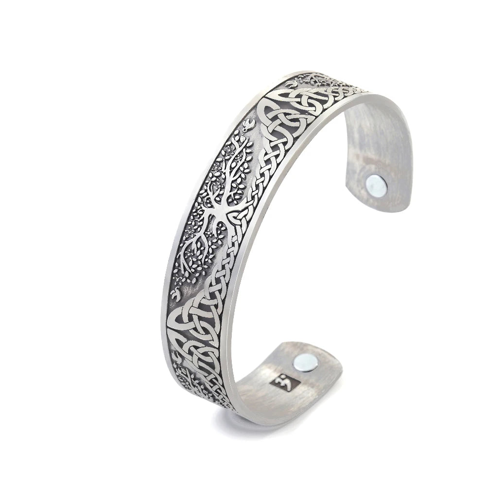 Dreamtimes Viking Talisman Health Bracelets Tree Of Life Luck Knot Runes Trinity Adjustable Magnetic Cuff Bangles For Women Men