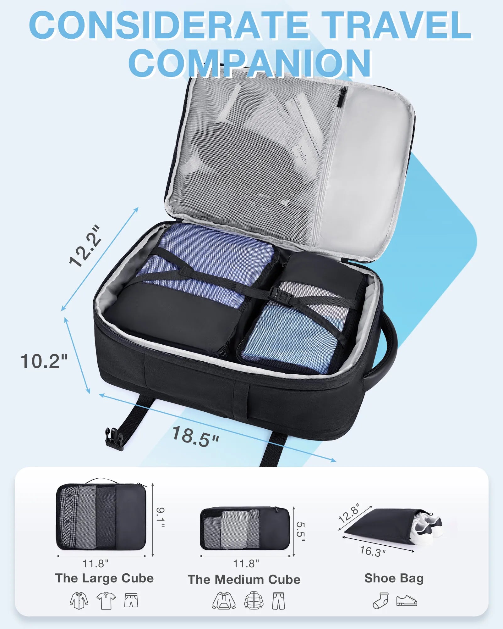 4Pcs 40L Travel Cabin Backpack BAGSMART 17.3'' Laptop Backpack Airline Carry On Luggage Backpack Suitcase with Packing cubes