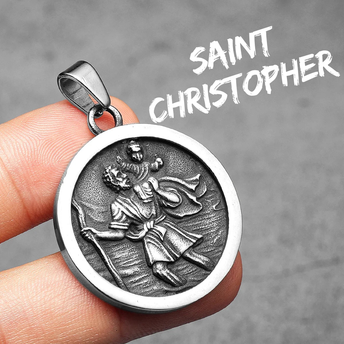 St Christopher Necklace Pray Pendants 316L Stainless Steel Powerful Amulet Men Chain Rock Retro for Biker Male Jewelry Xmas Gift