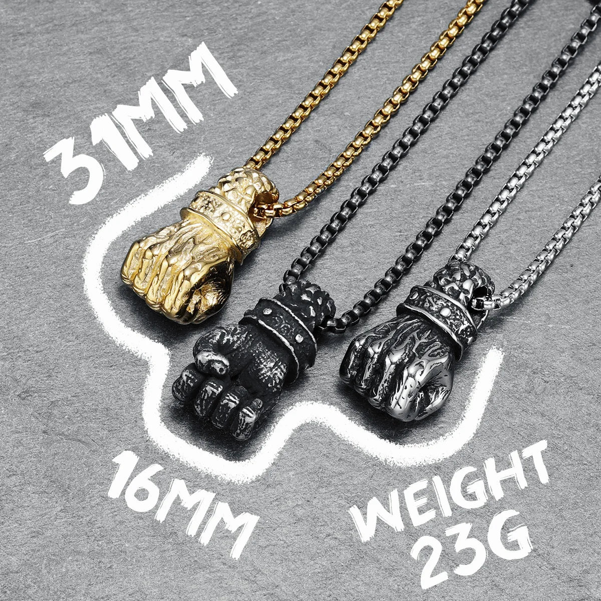 Fist Necklace 316L Stainless Steel Men Strong Punch Pendant Retro Chain Punk Rock Rap for Rider Male Jewelry Gift Dropshipping