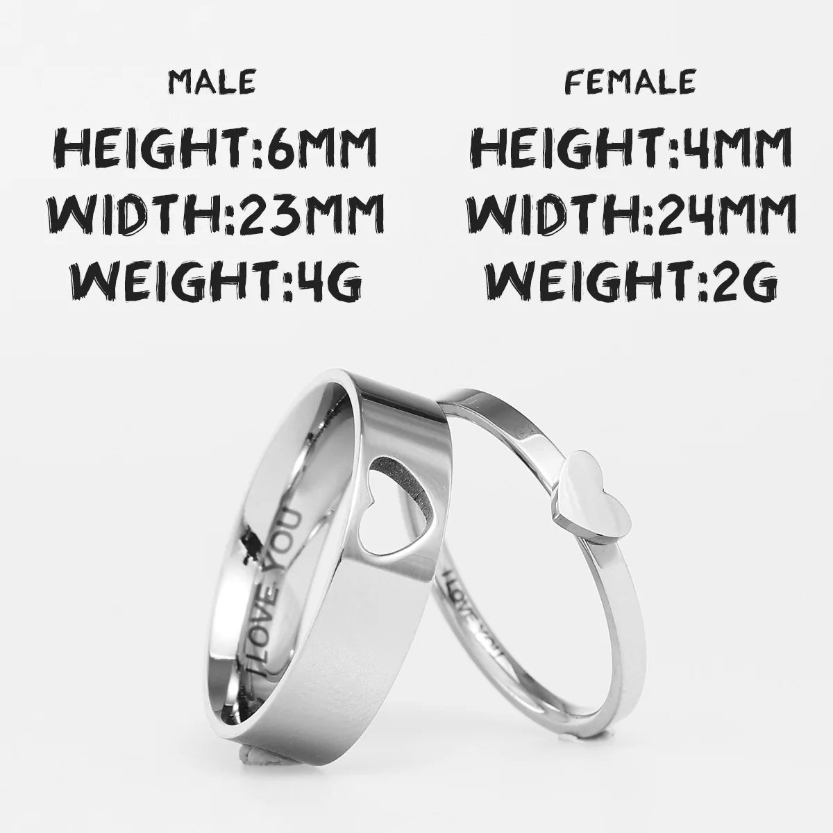 Cute Heart Rings Heart Hollow Shape 316L Stainless Steel Couple Rings Kawaii Trendy for Men Women Friends Jewelry Best Gift