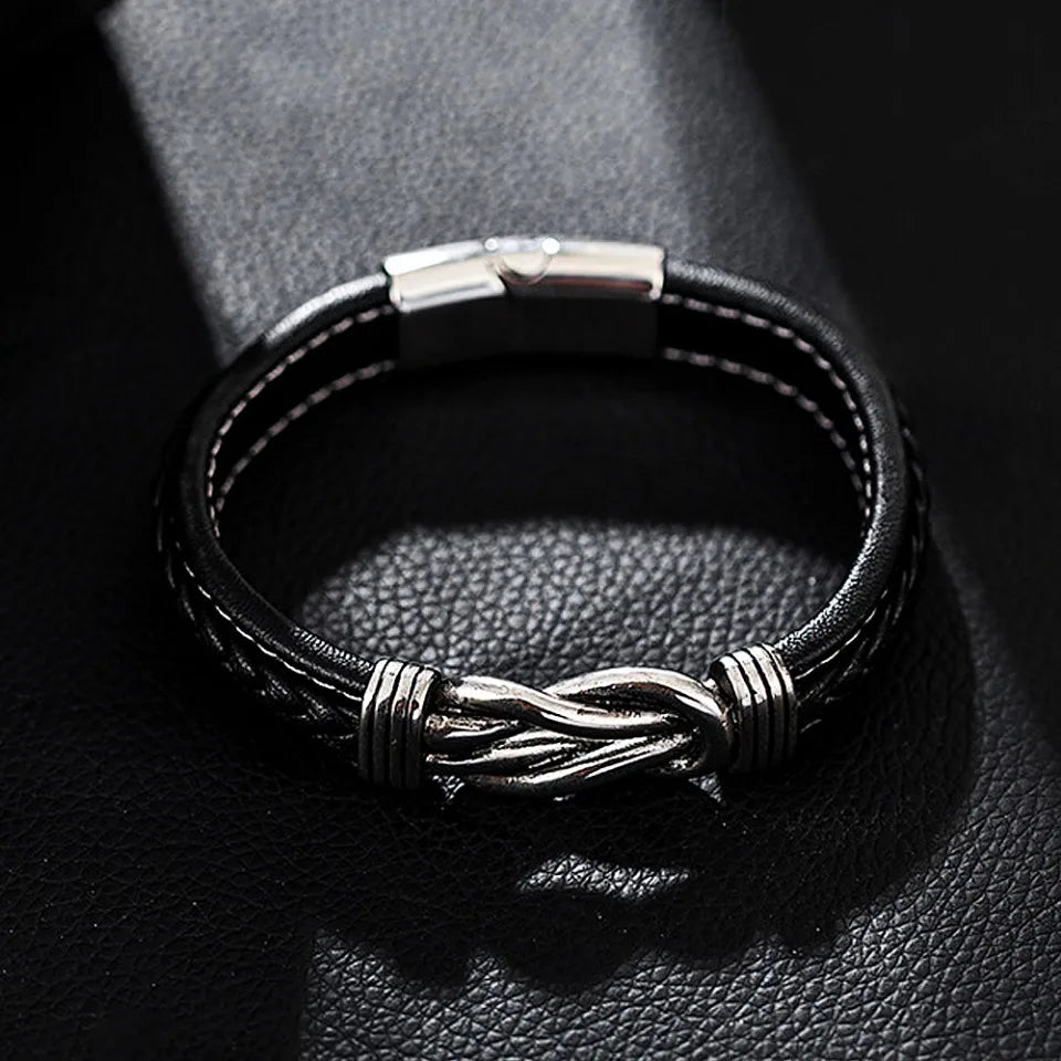 Fashion Simple Leather Braided Bracelet Punk Hip Hop Stainless Steel Twisted Bracelets For Men Women Party Jewelry Dropshipping