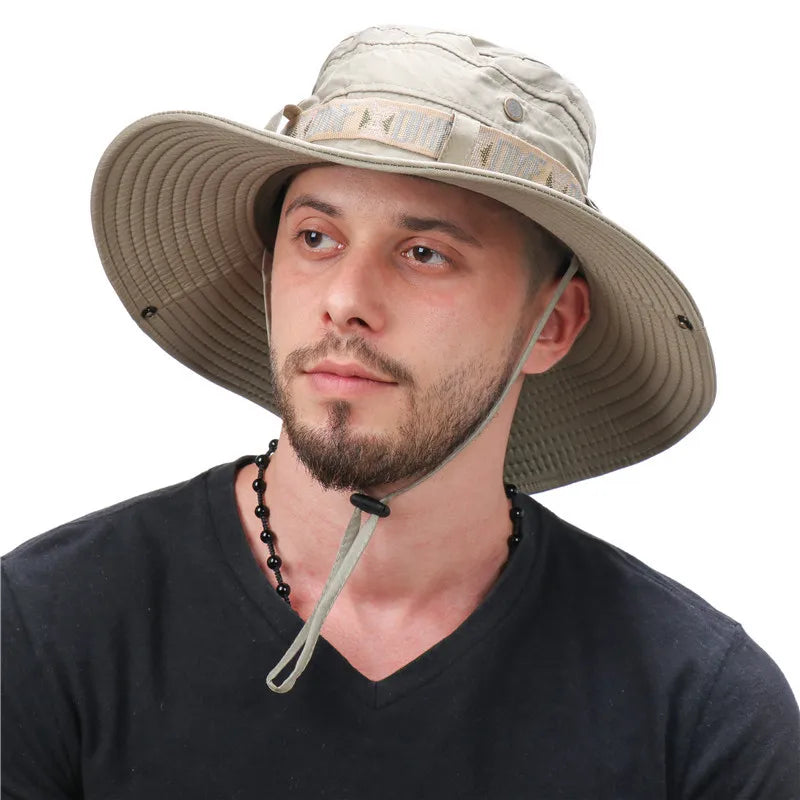 H104 Summer Men Outdoor UV Protection Wide Brim Hiking Hat Mesh Fisherman Hat Beach Sunscreen Cap Summer bucket hats men