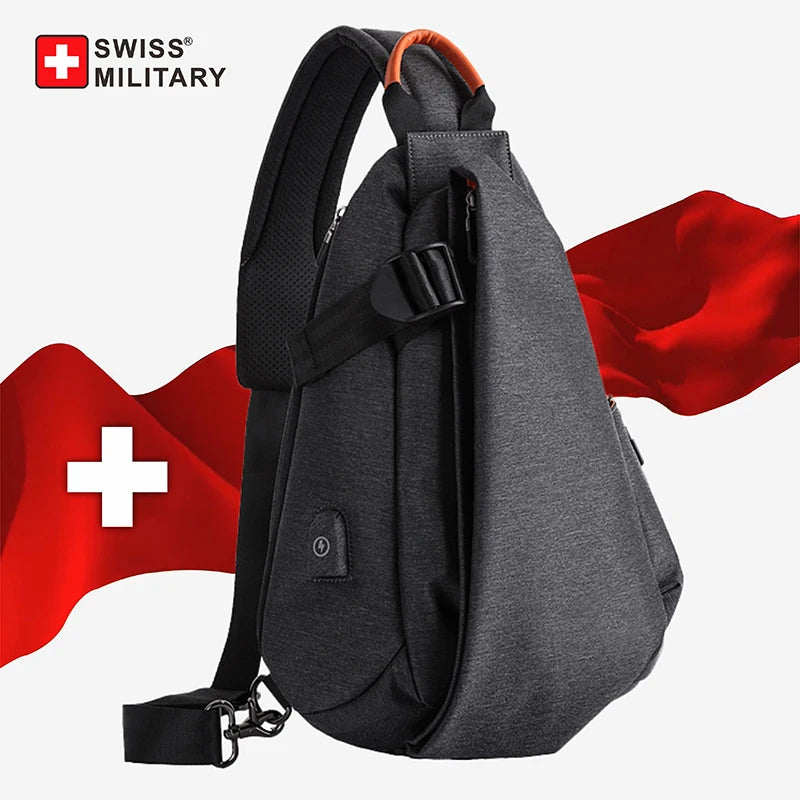 SWISS MILITARY Men Crossbody Bag Multifunctional Waterproof Anti Theft Large Capacity 9.7 IPAD Sling Bag Fashion Crossbody Bags