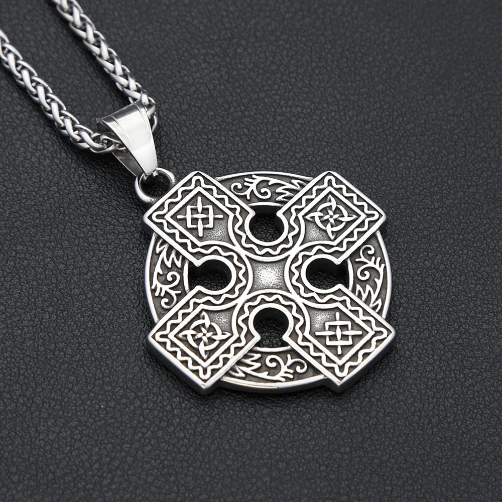 Vintage Nordic Stainless Steel Vikings Celtic Knot Pendant Necklace For Men Women Fashion Cross Irish Necklaces Amulet Jewelry