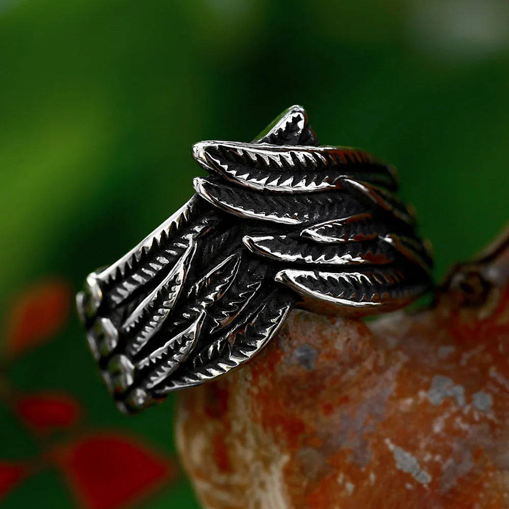 New Vintage Double Feather Rings For Men Women 316L Stainless Steel Punk Hip Hop Fashion Creative Couple Jewelry Dropshipping