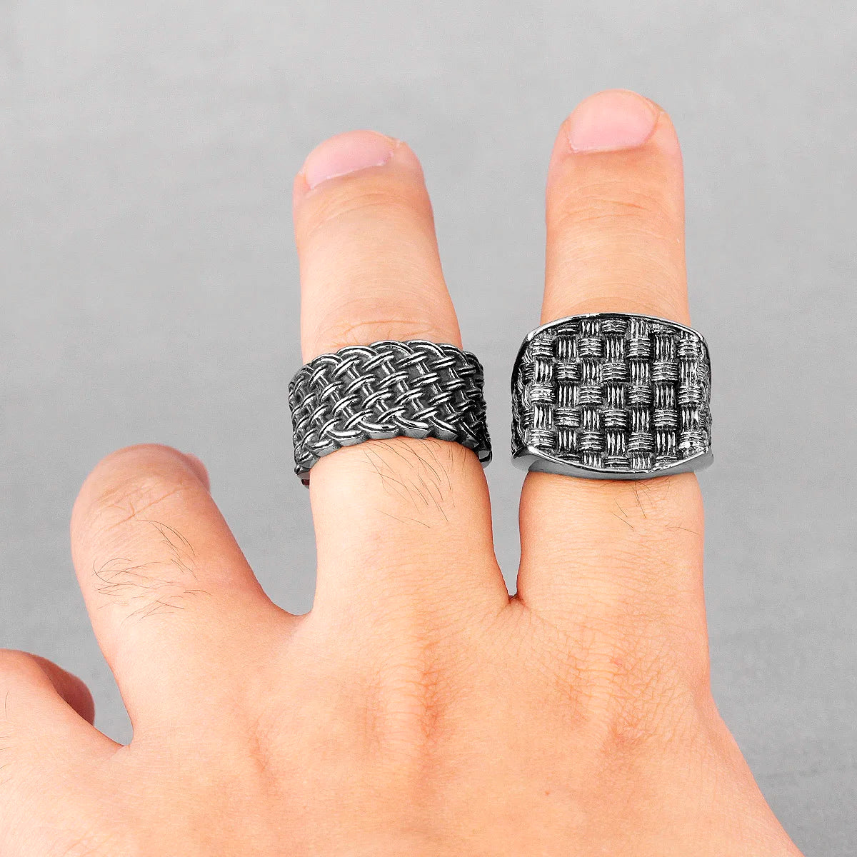 Grid Weave Ring 316L Stainless Steel Retro Industrial Style Mens Texture Rings Simple for Male Boyfriend Biker Jewelry Best Gift