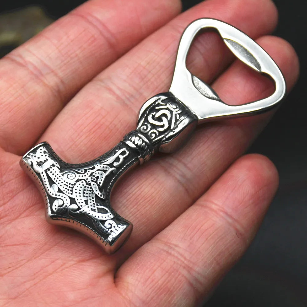 Vintage Viking Thors Hammer Flasche Opener Punk Edelstahl Nordic Rune Korkenzieher Cooles Geschenk Zubehör Dropshipping