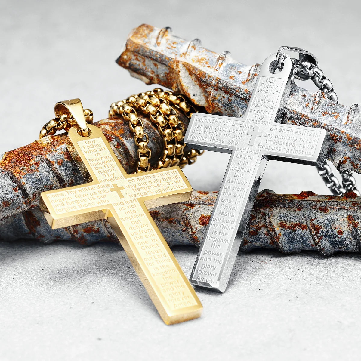 Bible Cross Necklace Scripture 316L Stainless Steel Men Women Pendant Chain Religion Belief for Male Couple Jewelry Best Gift