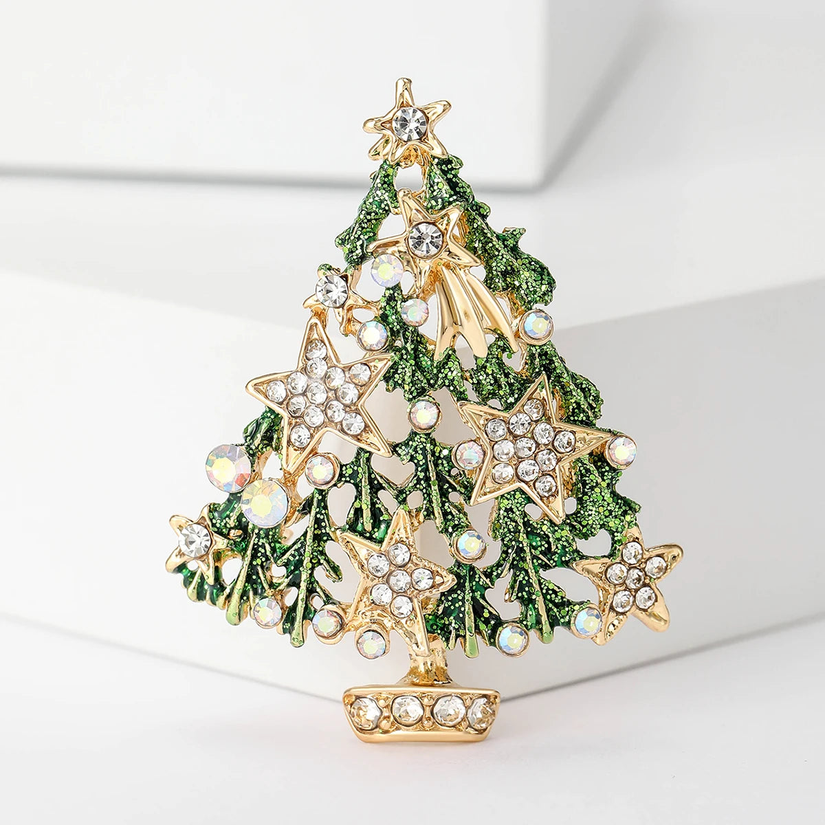 Rhinestone Star Christmas Tree Brooch Classic Corsage Pin Coat Shirt Accessories Gifts