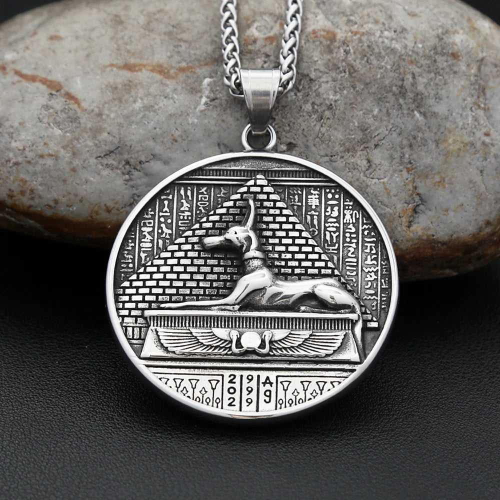 New Vintage Ancient Egyptian God Of Death Anubis Pendant Necklace Men's Stainless Steel Mythology Biker Jewelry Dropshipping