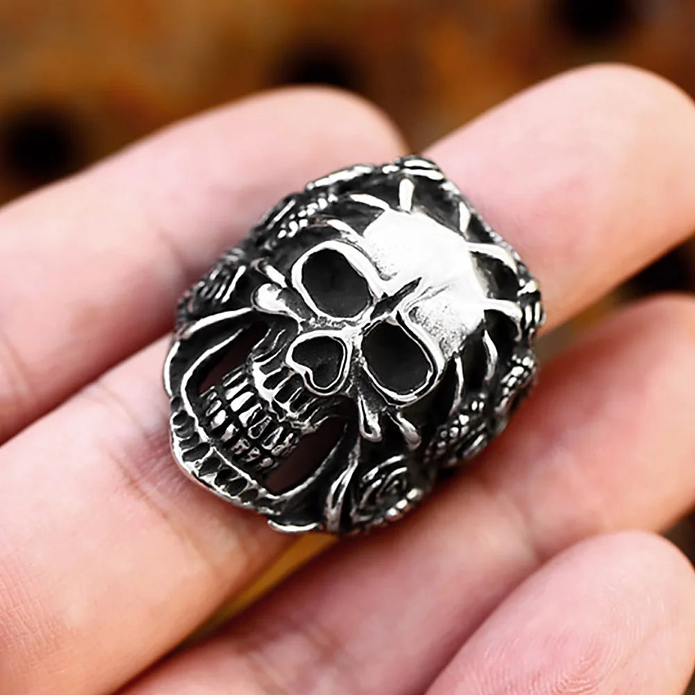 New Design 316L Stainless Steel Skull Snake Rings For Men Boys Vintage Punk Fashion Flower Ring Biker Jewelry Gifts Dropshipping