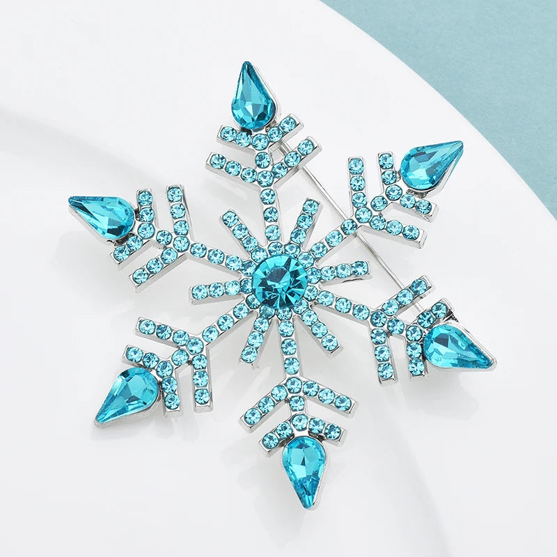 Wuli&baby Big Blue Snowflake Brooches For Women Men Rhinestone Christmas New Year Brooch Pins Gifts