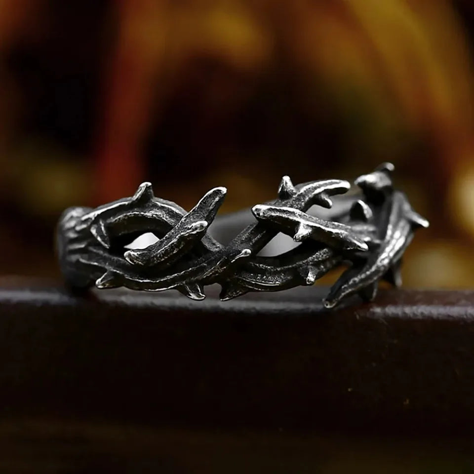 Vintage Black Jesus Crown Thorns Rings For Man Women 316L Stainless Steel Olive Branch Ring Fashion Couple Jewelry Dropshipping