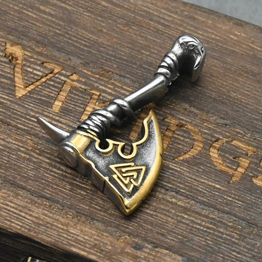 Norse Runes Valknut Viking Axe Pendant Necklaces Men Stainless Steel Hatchet Thor Hammer Mjolnir Slavic Amulet Jewelry