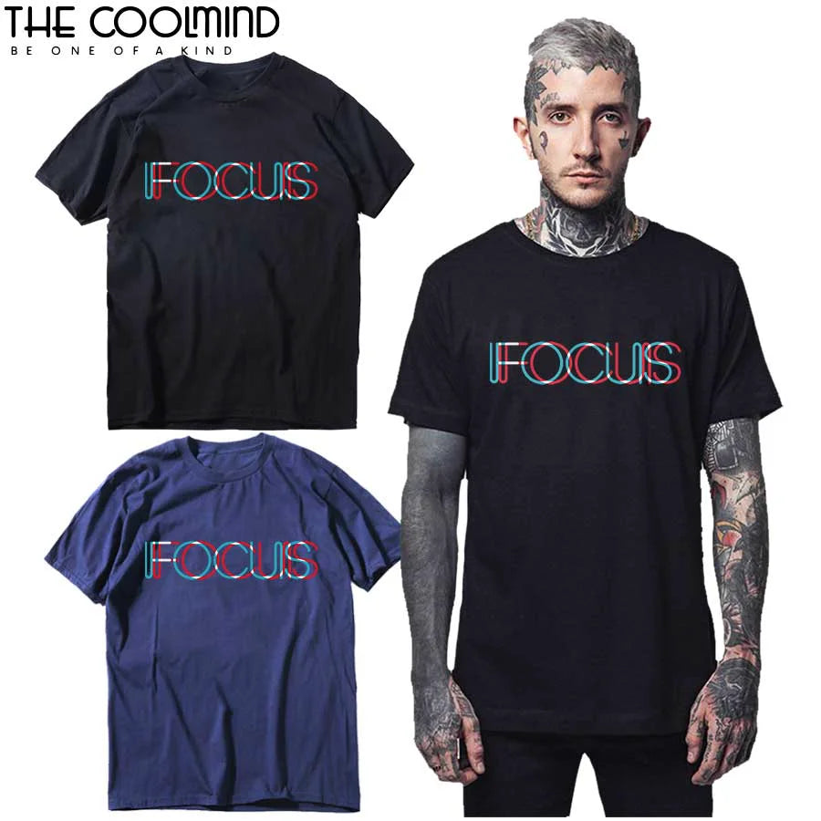 COOLMIND QI0231A 100% Cotton Short Sleeve Focus Print Funny Men Tshirt Casual o-neck Loose Summer T Shirt For Men Tees Pthd