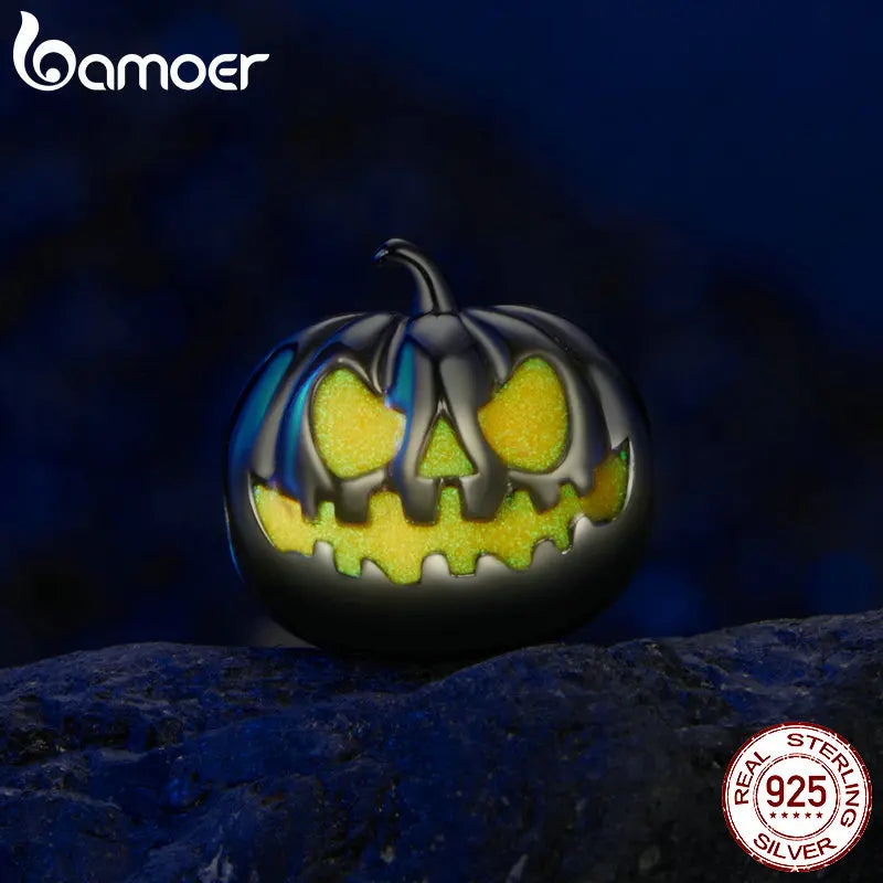 BAMOER Solid 925 Sterling Silver Pumpkin Lantern Charm Bead fit Original Bracelet & Necklaces Halloween Jewelry DIY bamoer Charm