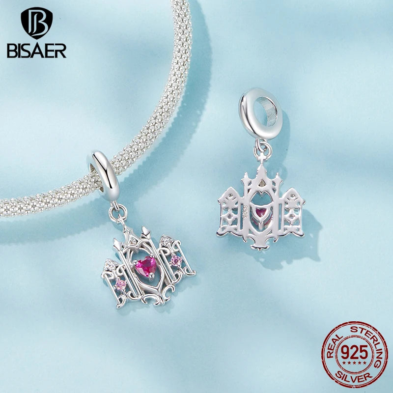 BISAER 925 Sterling Silver Tree of Life Heart Charm Bead Hollowed Church Dancing Pendant Fit Women DIY Bracelet Fine Jewelry