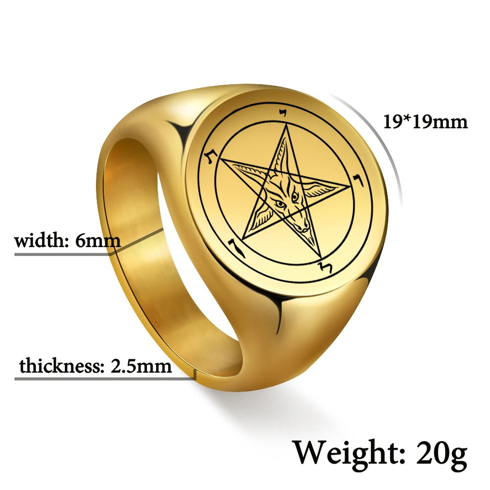 Dreamtimes Man Ring Pentagram baphomet goat sulfur Leviathan cross Satan Devil symbol Stainless Steel Rings For Men Jewelry Gift